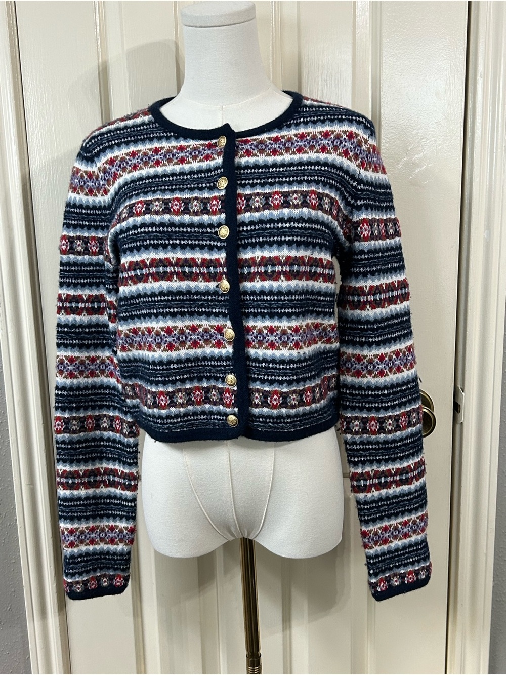 Women’s J Crew Fair Isle Cardigan Sweater Wool Blend Size XS